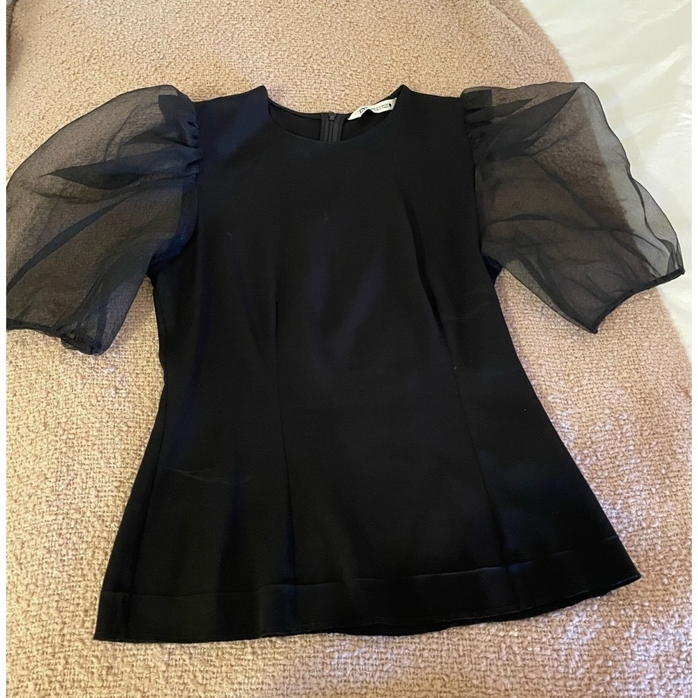 Zara Sheer Short Puff Sleeve Blouse  Black-Medium